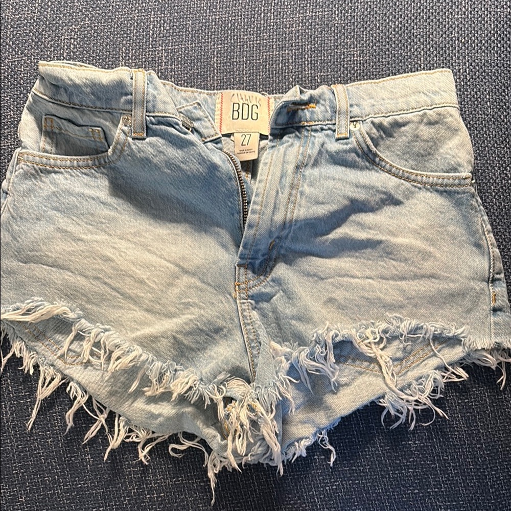 BDG Blue Jean Shorts Distressed Frayed Hem